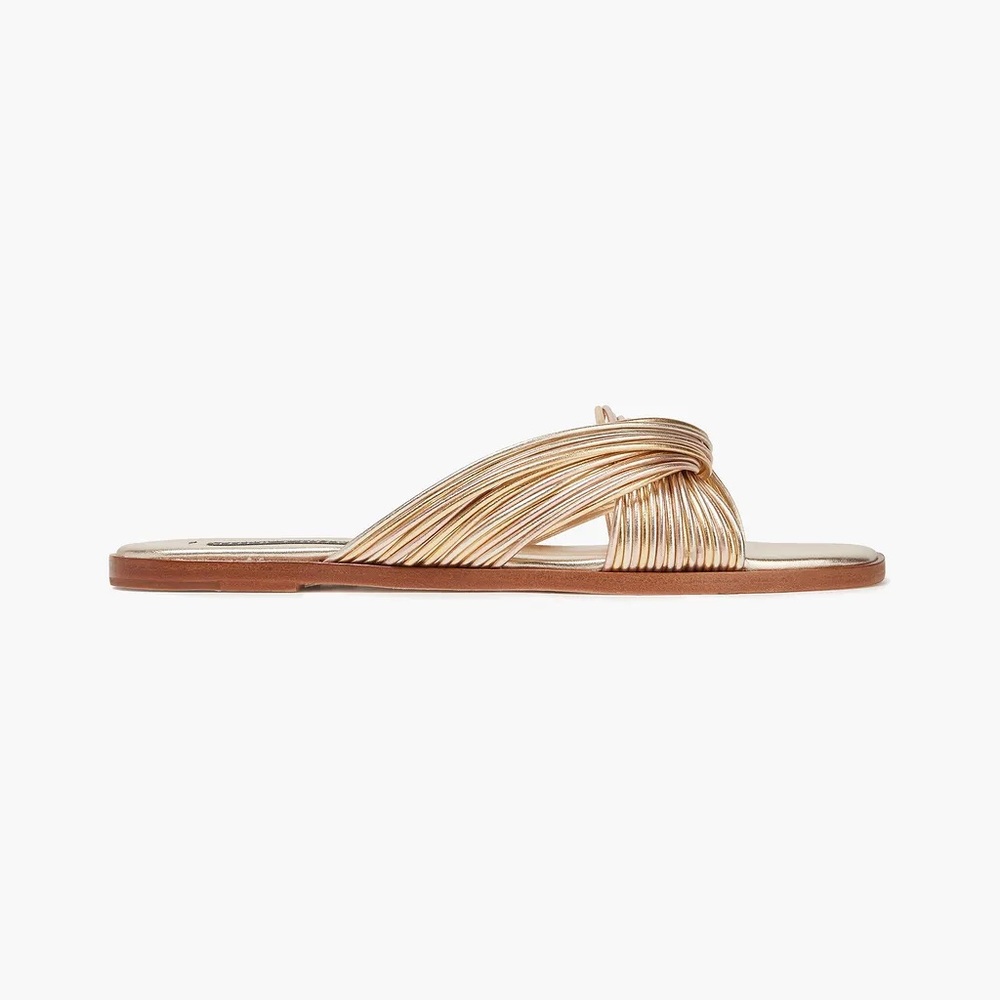 ALICE+OLIVIA
Twisted Metallic Leather Slides in Gold